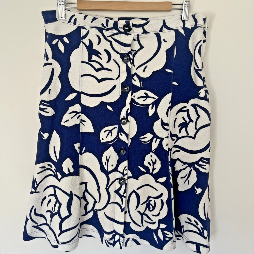 Maeve Anthropologie Blue White Floral‎ Aline Skirt